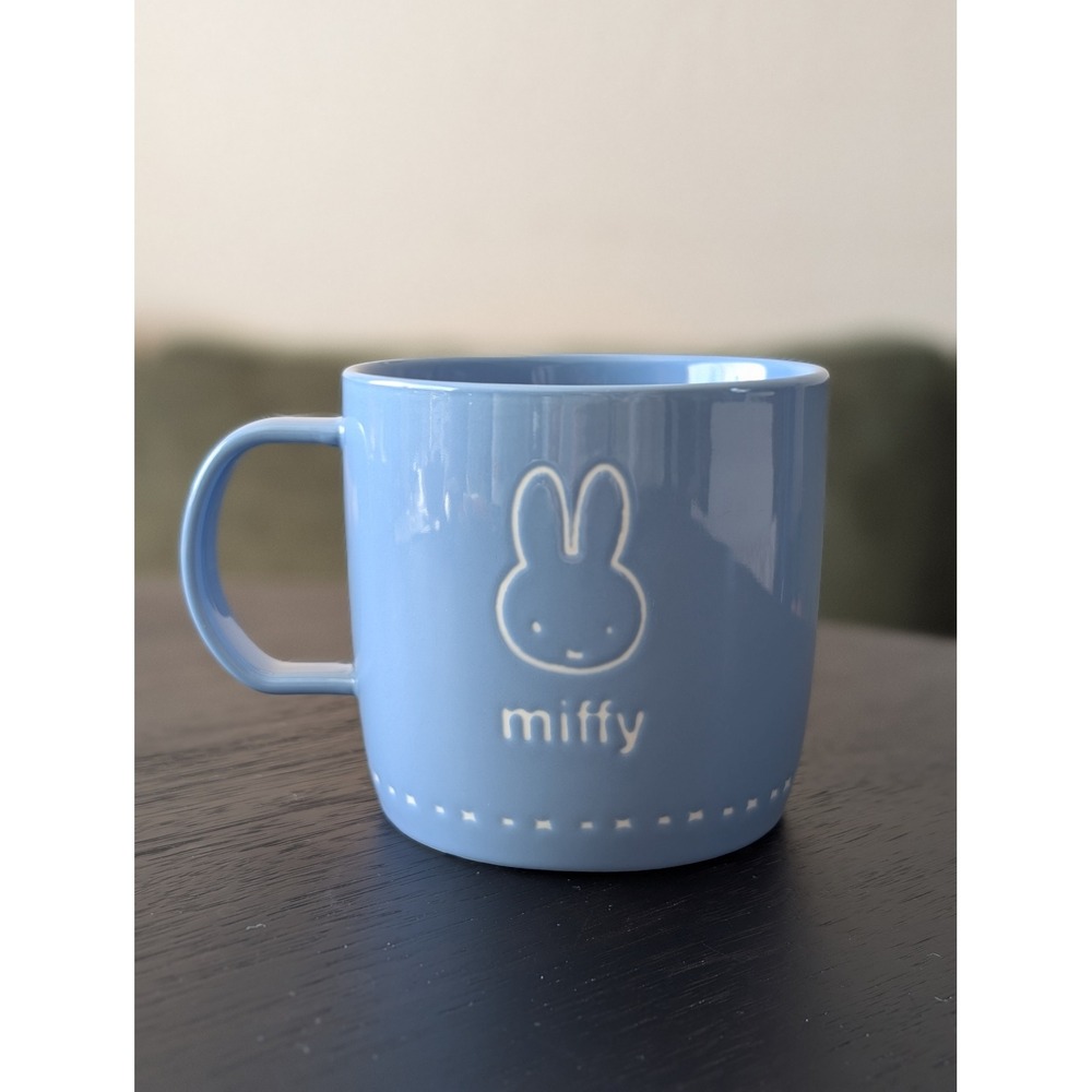 Miffy Bunny Embossed Ceramic Coffee Mug Light Blue Glossy Kawaii Tea Cup Rare